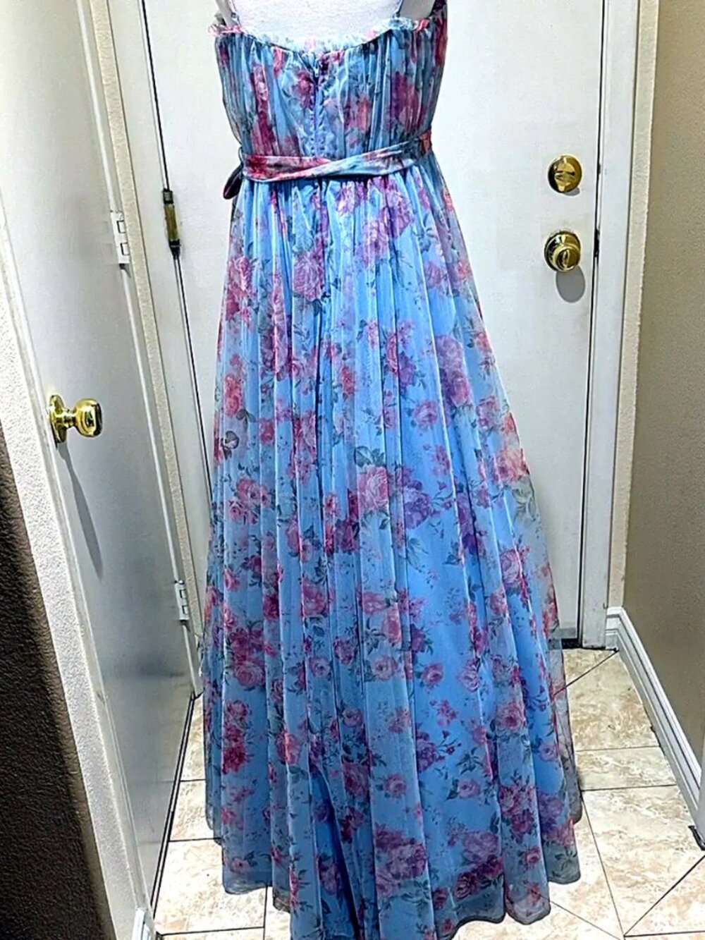 City Studio Blue Pink Floral Tulle Maxi Dress Corset Bodice Juniors 13/14 EUC - Picture 5 of 5